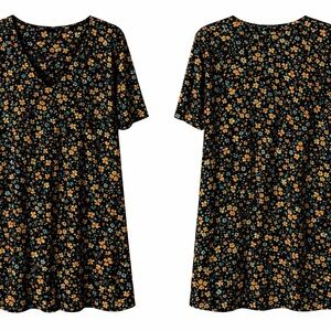 Zara Floral Mini Dress Size Large | Black with Yellow & Blue Ditsy Print